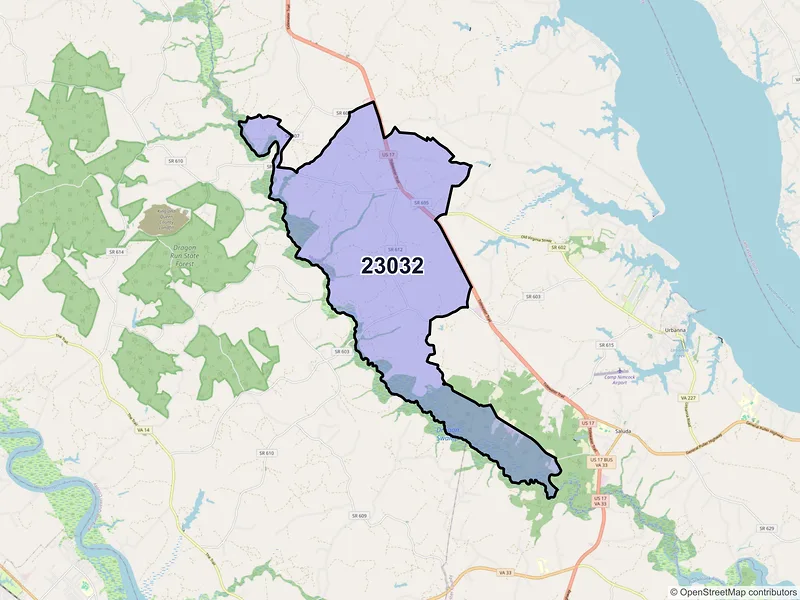Map of ZIP Code 23032 — Church View, VA