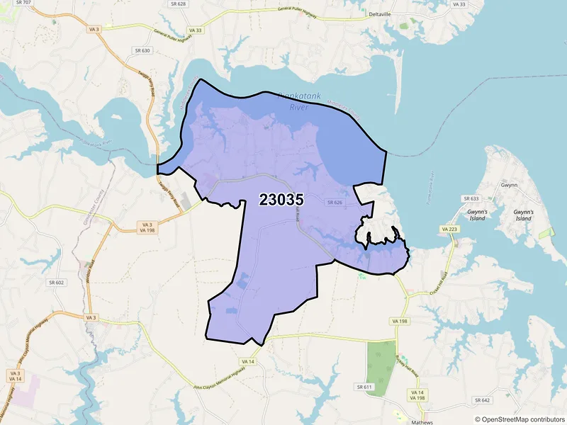 Map of ZIP Code 23035 — Cobbs Creek, VA