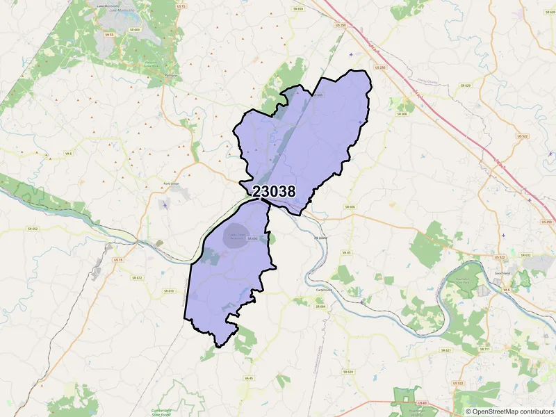 Map of Columbia, Virginia and ZIP codes