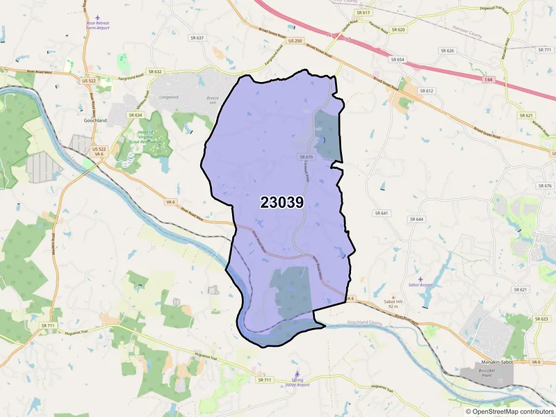 Map of ZIP Code 23039 — Crozier, VA