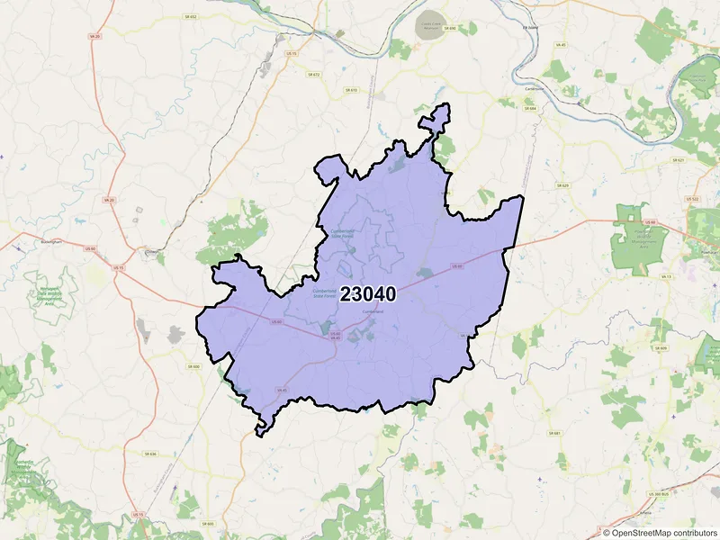 Map of ZIP Code 23040 — Cumberland, VA