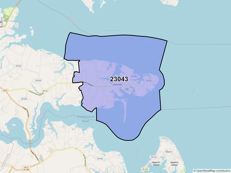 Map of ZIP Code 23043 — Deltaville, VA