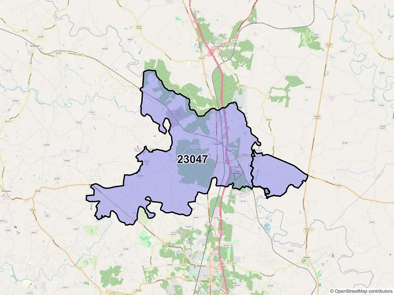 Map of ZIP Code 23047 — Doswell, VA