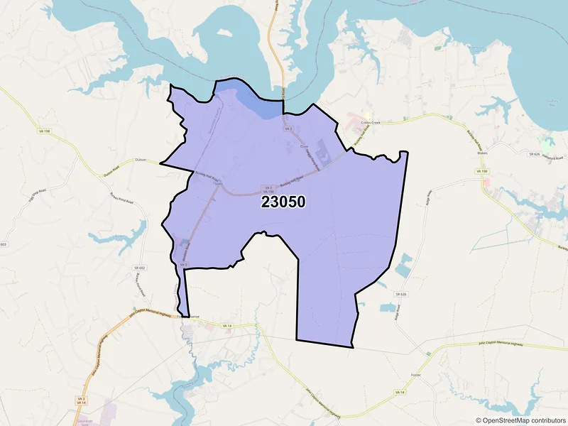 Map of ZIP Code 23050 — Dutton, VA