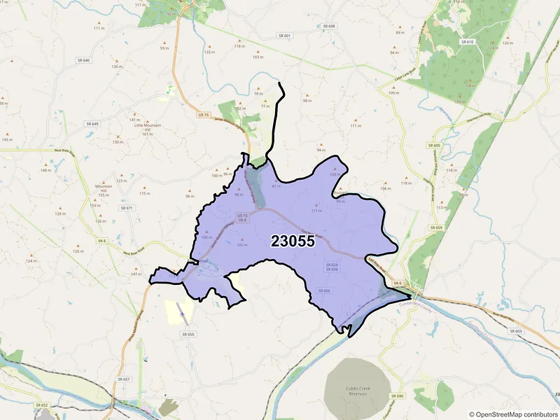 Map of ZIP Code 23055 — Fork Union, VA