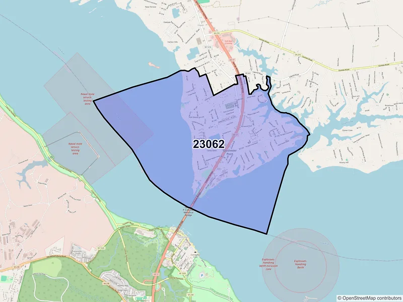 Map of ZIP Code 23062 — Gloucester Point, VA