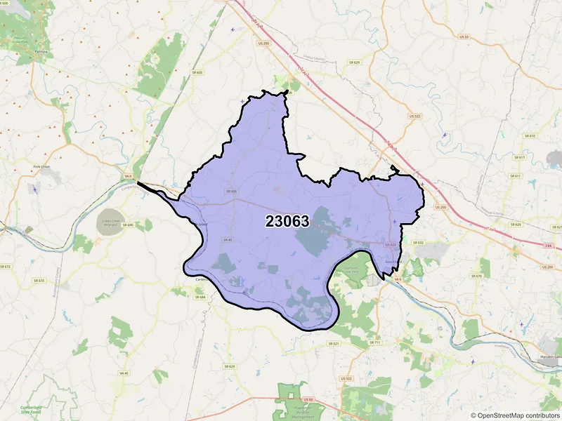 Map of ZIP Code 23063 — Goochland, VA