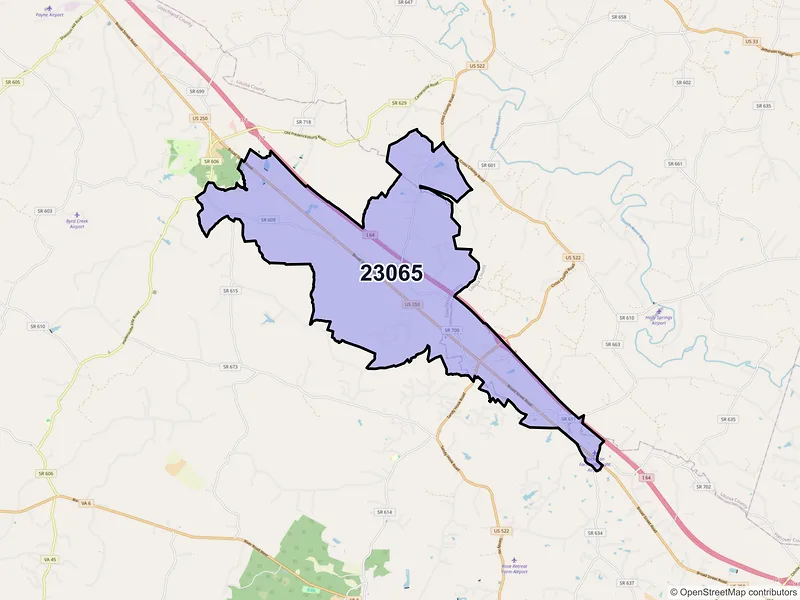 Map of ZIP Code 23065 — Gum Spring, VA