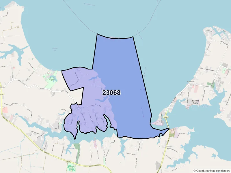 Map of ZIP Code 23068 — Hallieford, VA