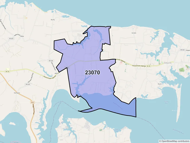 Map of ZIP Code 23070 — Hardyville, VA