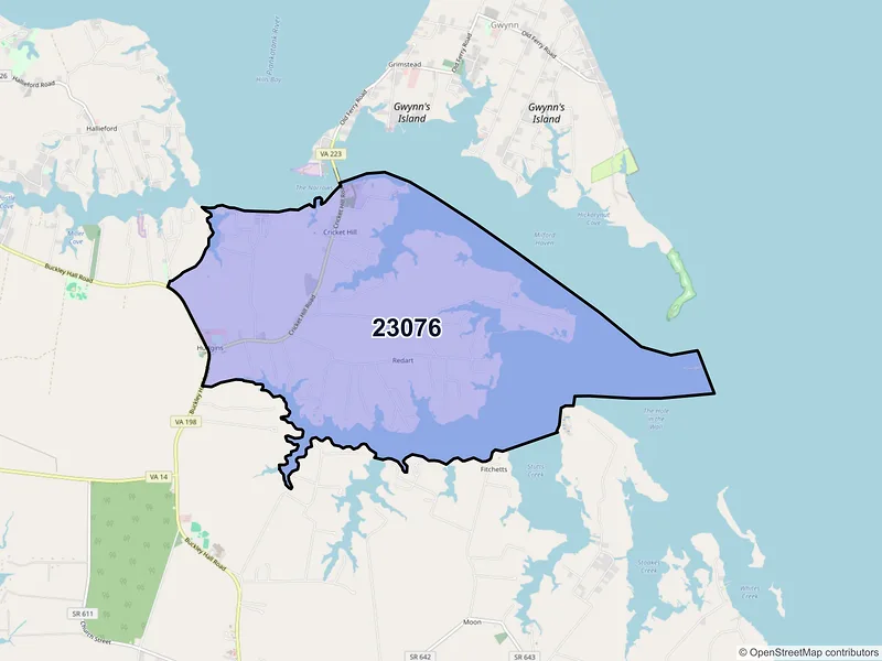 Map of ZIP Code 23076 — Hudgins, VA