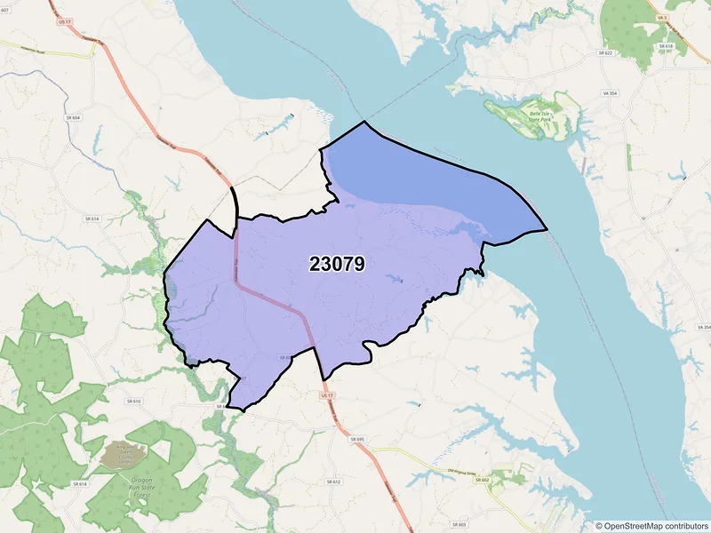 Map of ZIP Code 23079 — Jamaica, VA