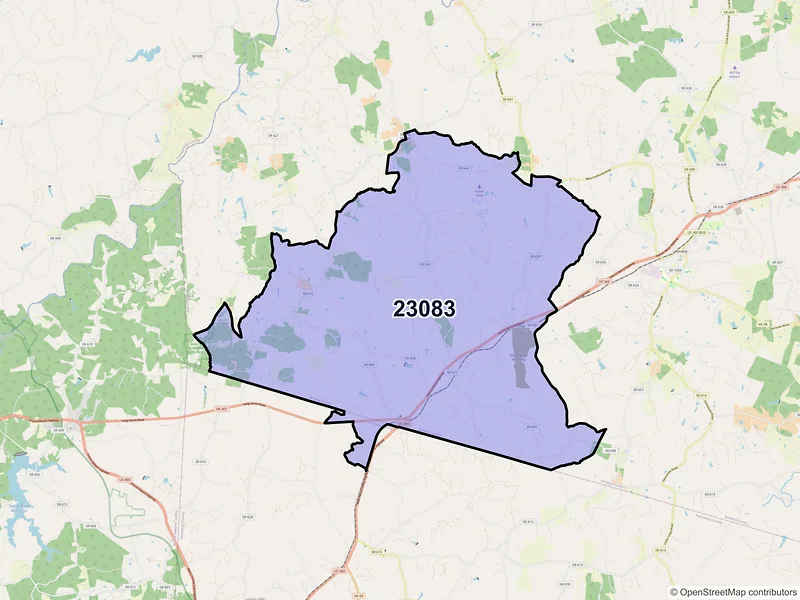 Map of ZIP Code 23083 — Jetersville, VA