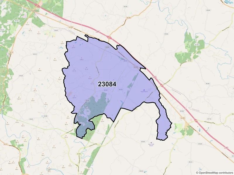 Map of ZIP Code 23084 — Kents Store, VA