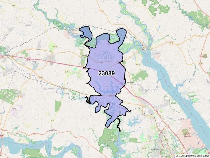 Map of ZIP Code 23089 — Lanexa, VA