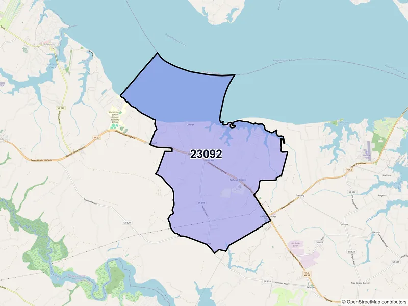 Map of ZIP Code 23092 — Locust Hill, VA
