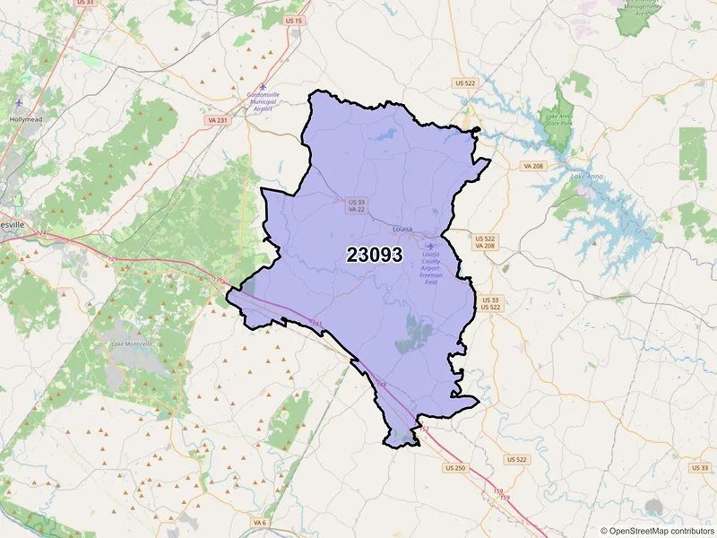 Map of ZIP Code 23093 — Louisa, VA