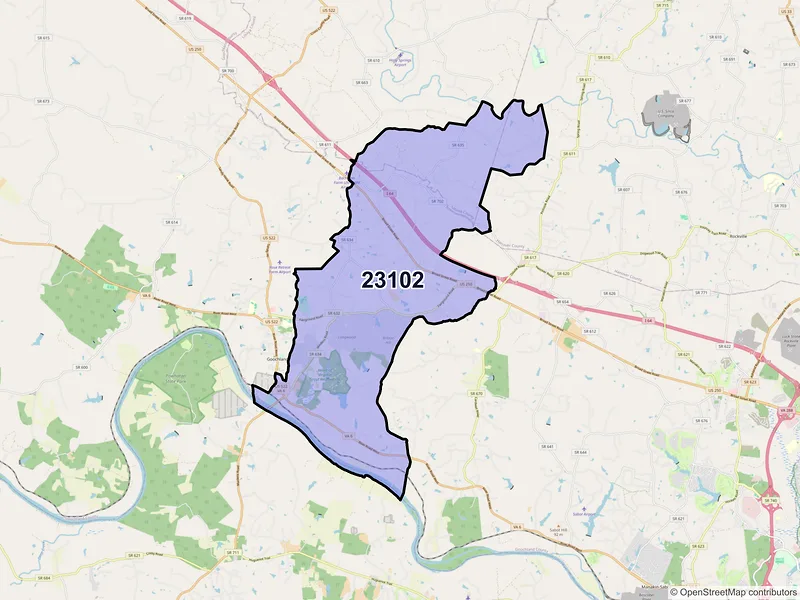 Map of Maidens, Virginia and ZIP codes