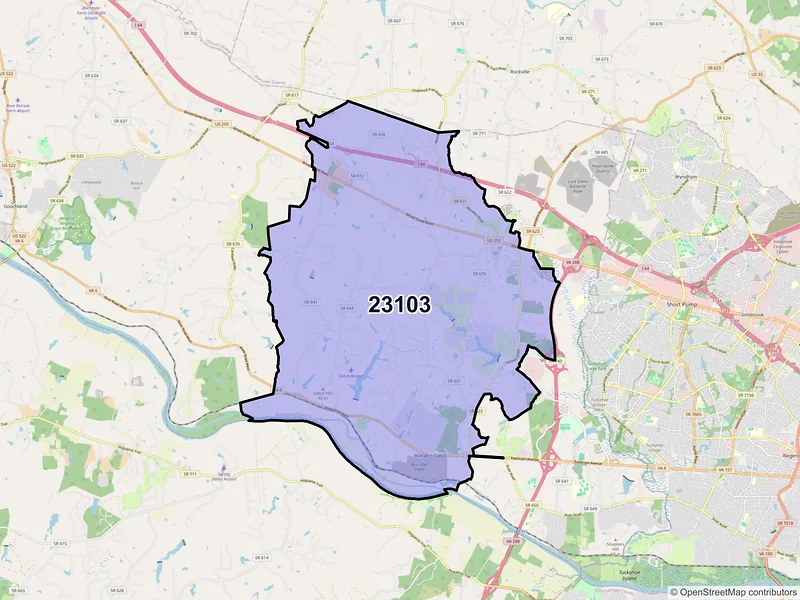 Map of ZIP Code 23103 — Manakin Sabot, VA