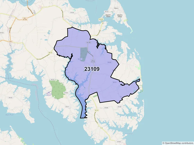 Map of ZIP Code 23109 — Mathews, VA