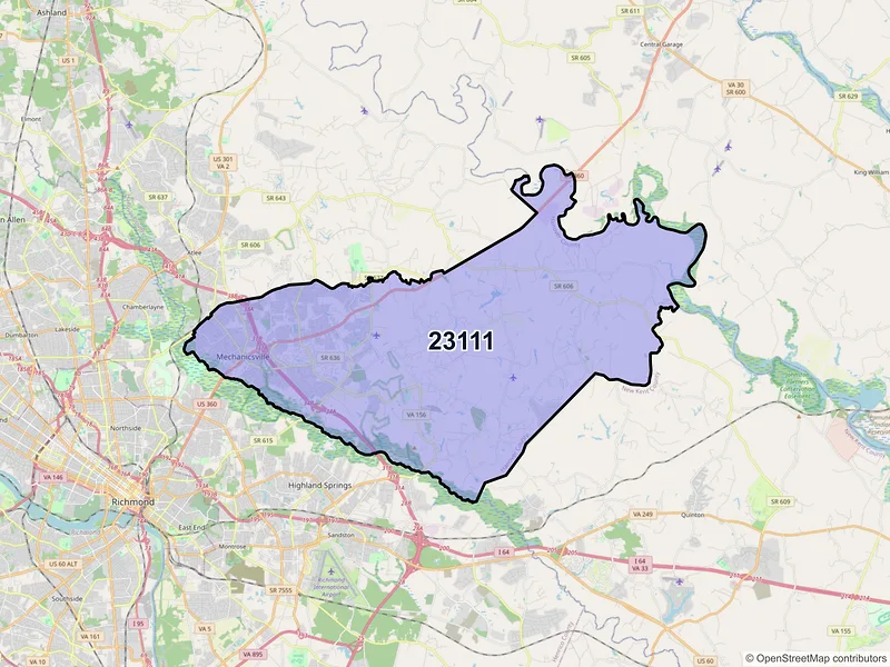 Map of ZIP Code 23111 — Mechanicsville, VA