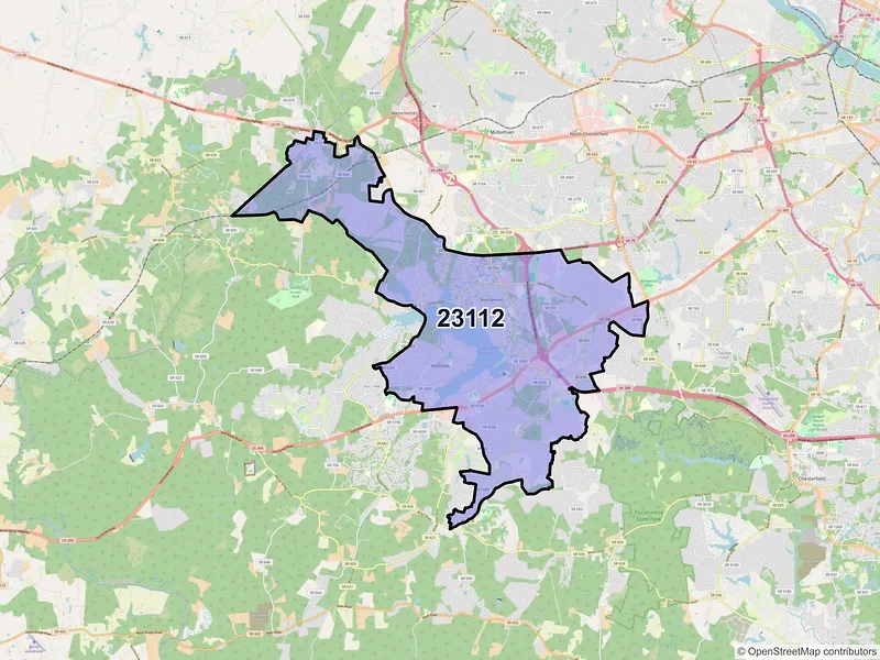 Map of ZIP Code 23112 — Midlothian, VA