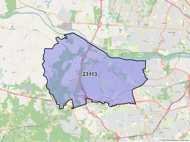 Map of ZIP Code 23113 — Midlothian, VA