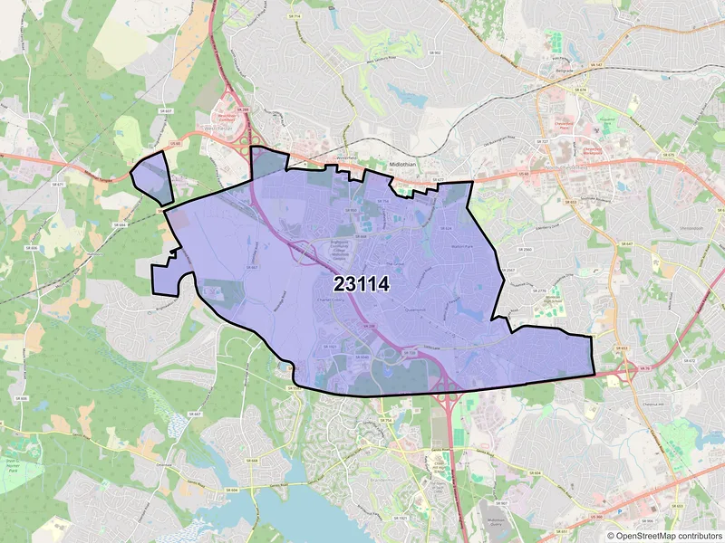 Map of ZIP Code 23114 — Midlothian, VA