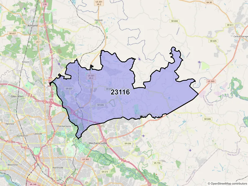 Map of ZIP Code 23116 — Mechanicsville, VA