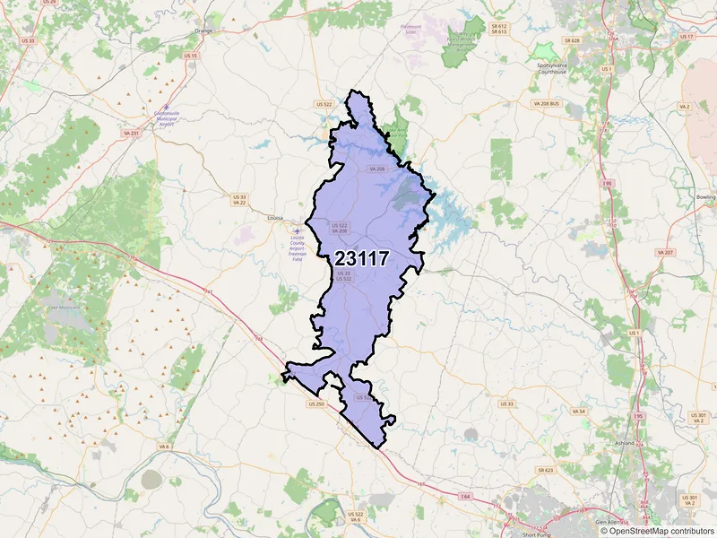 Map of ZIP Code 23117 — Mineral, VA