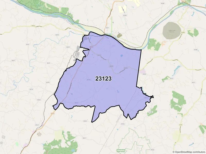 Map of New Canton, Virginia and ZIP codes