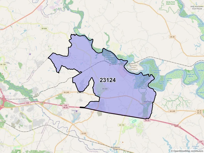 Map of ZIP Code 23124 — New Kent, VA