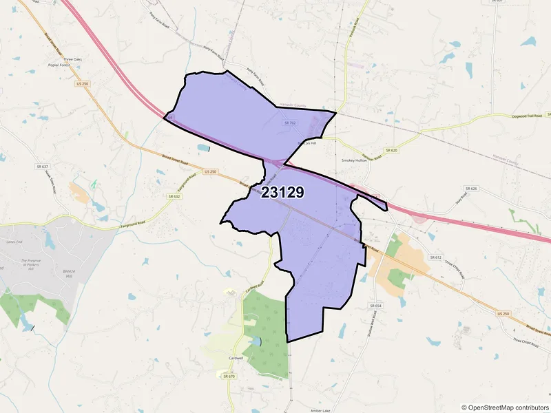 Map of ZIP Code 23129 — Oilville, VA
