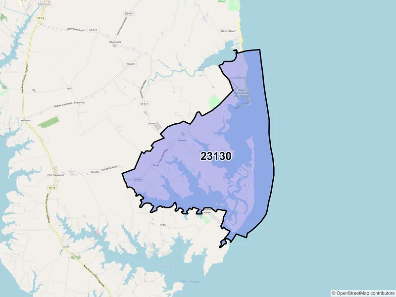 Map of ZIP Code 23130 — Onemo, VA