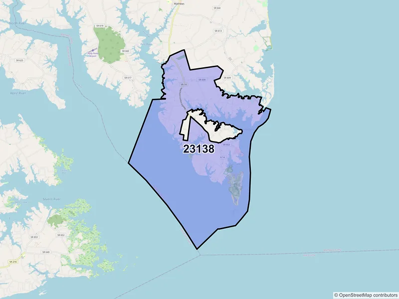 Map of ZIP Code 23138 — Port Haywood, VA