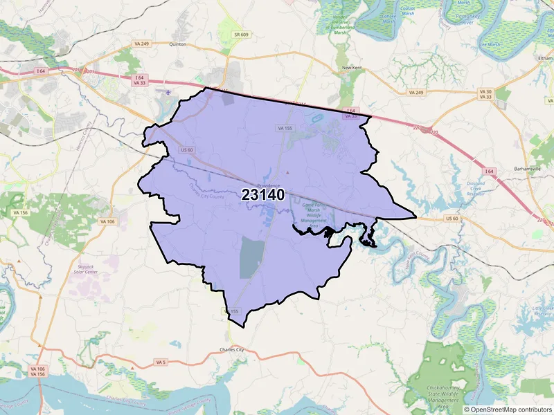 Map of Providence Forge, Virginia and ZIP codes
