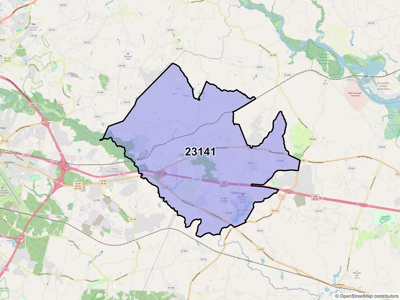 Map of ZIP Code 23141 — Quinton, VA
