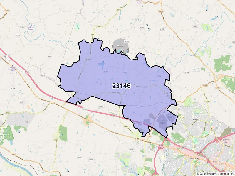 Map of ZIP Code 23146 — Rockville, VA