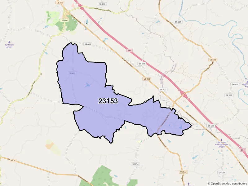 Map of ZIP Code 23153 — Sandy Hook, VA