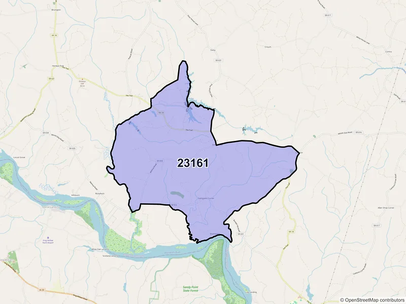 Map of ZIP Code 23161 — Stevensville, VA