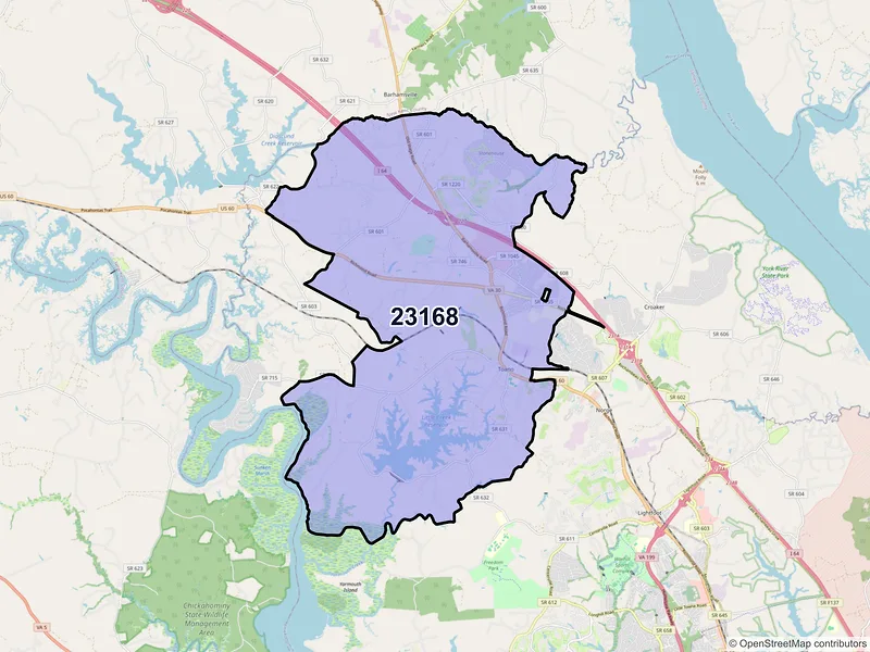 Map of ZIP Code 23168 — Toano, VA