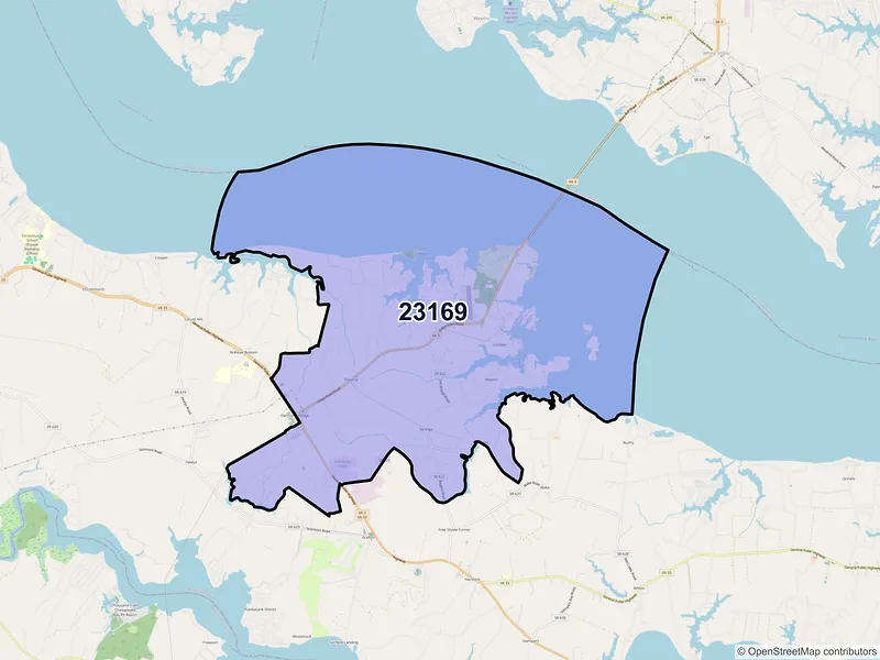 Map of ZIP Code 23169 — Topping, VA