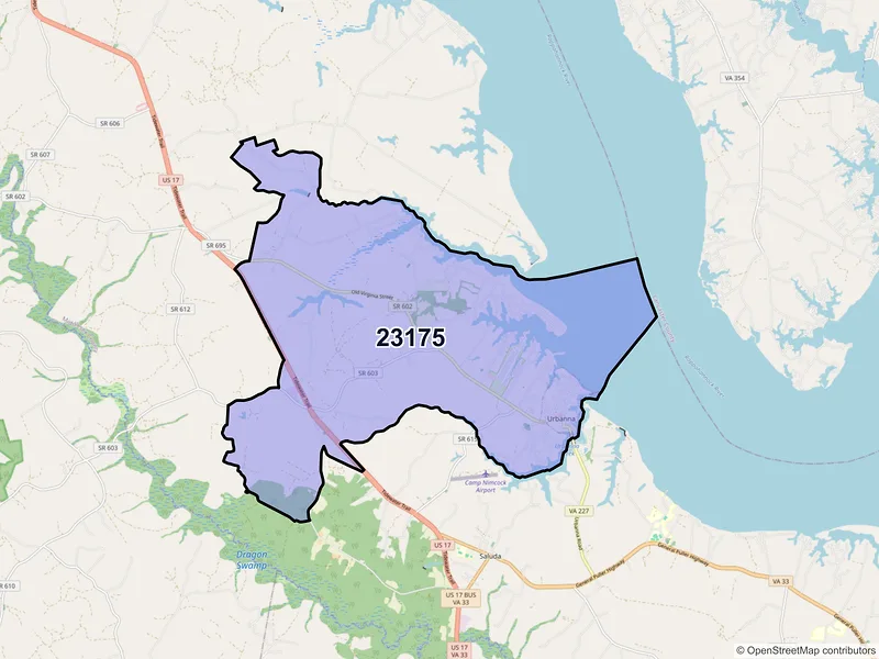 Map of ZIP Code 23175 — Urbanna, VA
