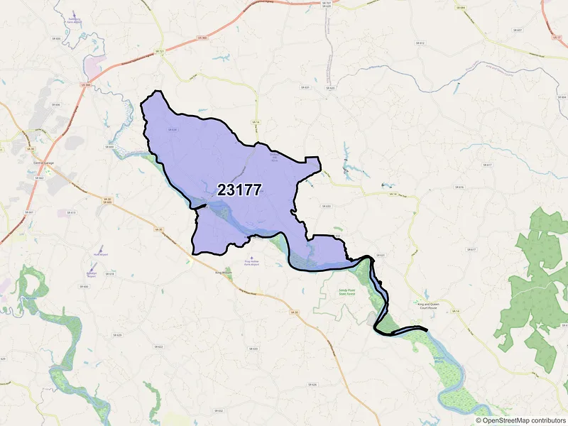 Map of ZIP Code 23177 — Walkerton, VA