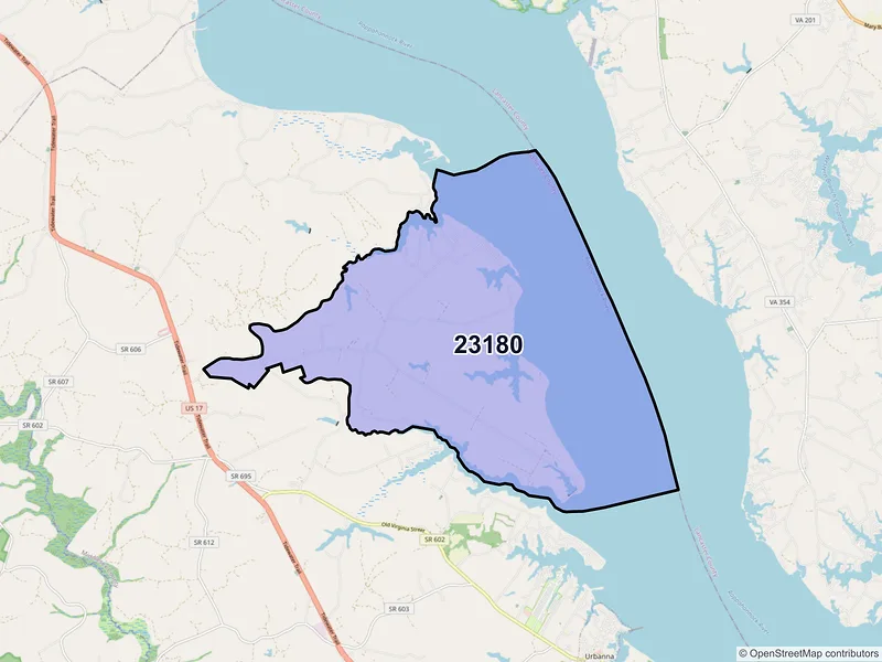 Map of ZIP Code 23180 — Water View, VA