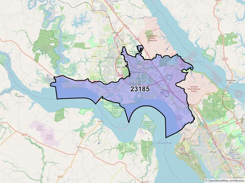 Map of ZIP Code 23185 — Williamsburg, VA