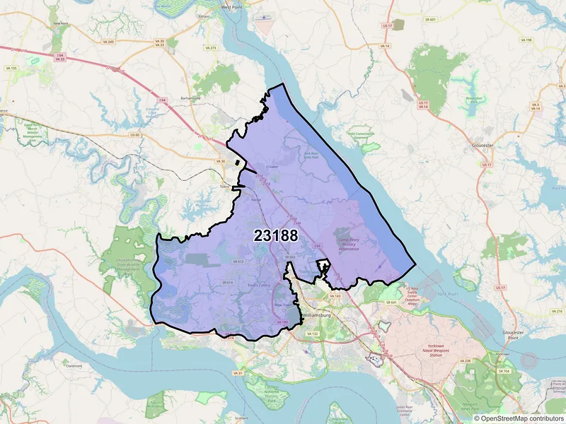 Map of ZIP Code 23188 — Williamsburg, VA