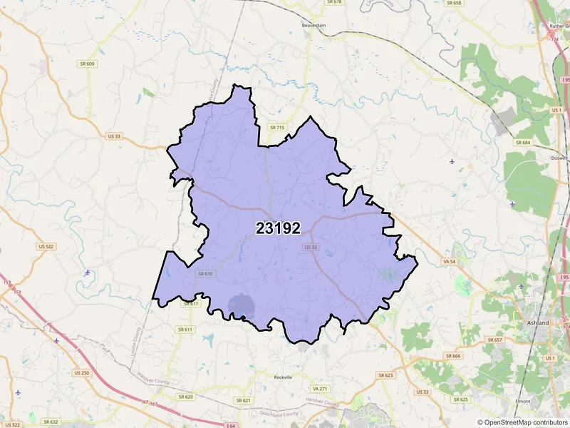 Map of ZIP Code 23192 — Montpelier, VA