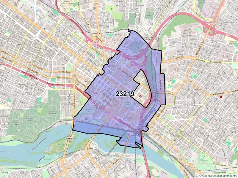 Map of ZIP Code 23219 — Richmond, VA