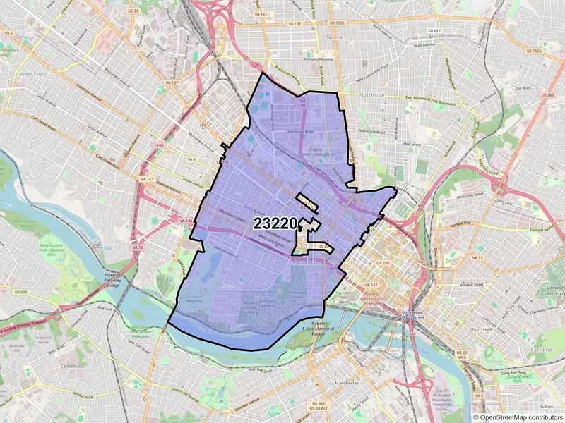 Map of ZIP Code 23220 — Richmond, VA